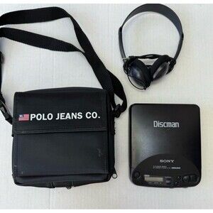 Sony Discman D-121 CD Player Mega Bass w/ Polo Jeans Case Bag & Headphones